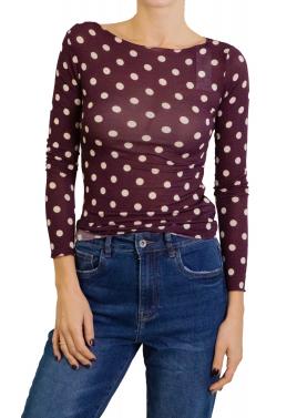 Maglia misto cashmere con pois scollo a barca 